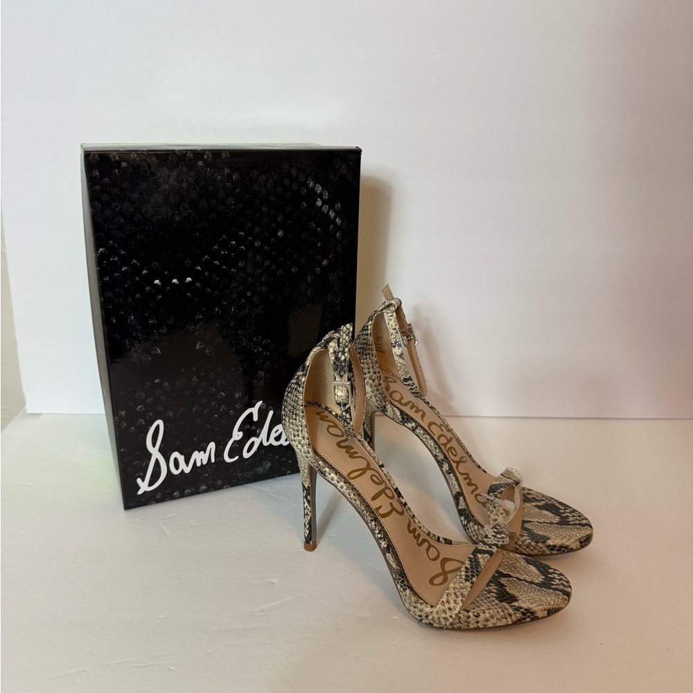Sam Edelman Ariella Ankle Strap Python Embossed Leather Stilettos - Size 7